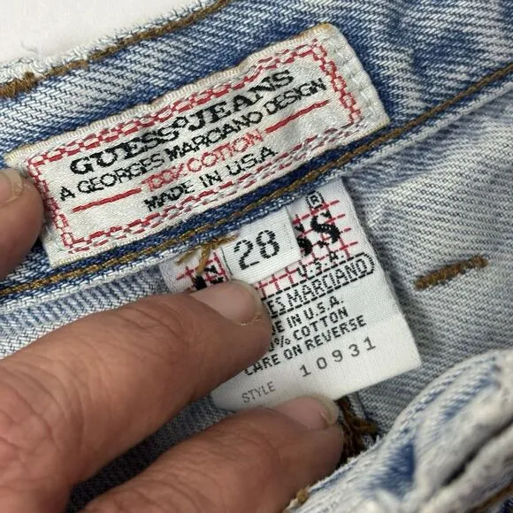 Vintage 90s Guess USA High‎ Waisted Mom Denim Shorts 24X3&quot; Distressed Cuff EUC