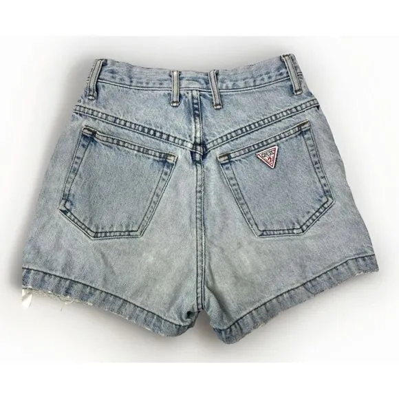Vintage 90s Guess USA High‎ Waisted Mom Denim Shorts 24X3&quot; Distressed Cuff EUC