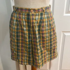 Vintage 90s Liz Claiborne petite Lizsport high waisted plaid gold shorts size 6P