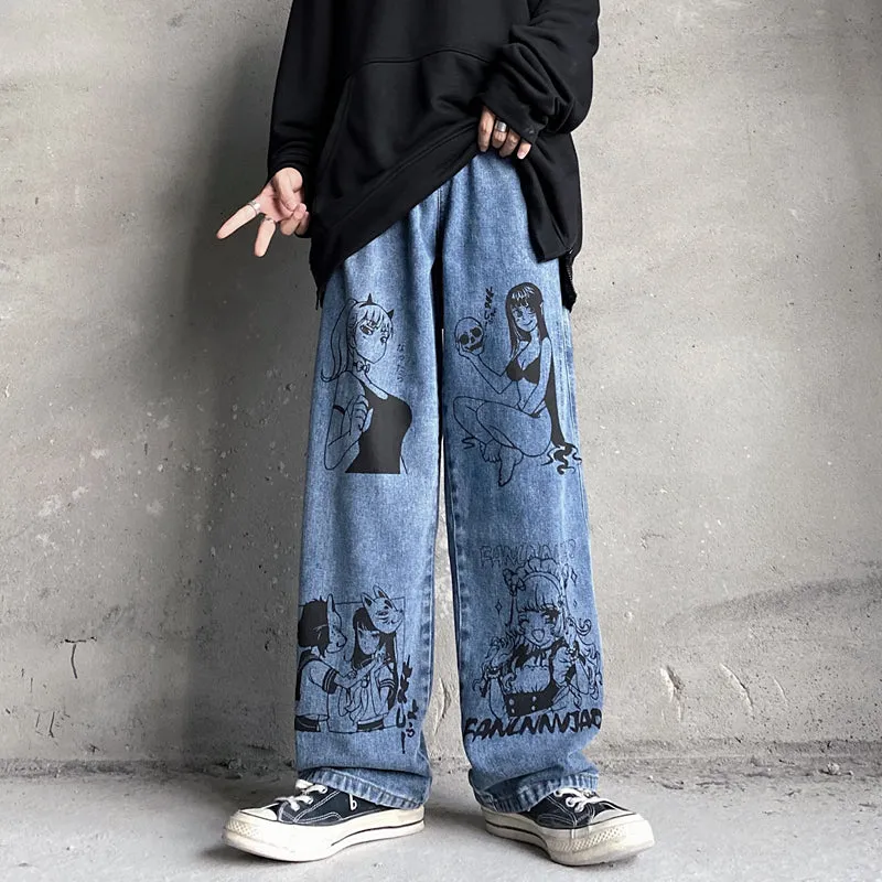 Vintage Cartoon Print Jeans  KF9935
