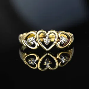 Vintage Gold Diamond Triple Heart Ring