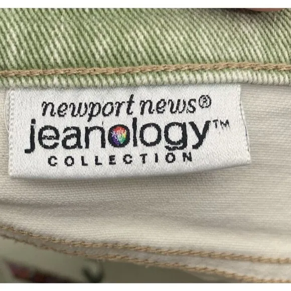 Vintage Jean Shorts 27&quot; Waist Green Denim Newport News Jeanology High Waisted