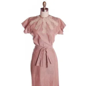 Vintage Mocha Cotton 3 Pc Dress Maison France 1940s 39-26-37