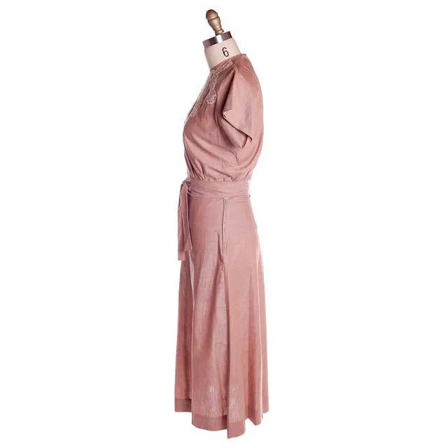 Vintage Mocha Cotton 3 Pc Dress Maison France 1940s 39-26-37