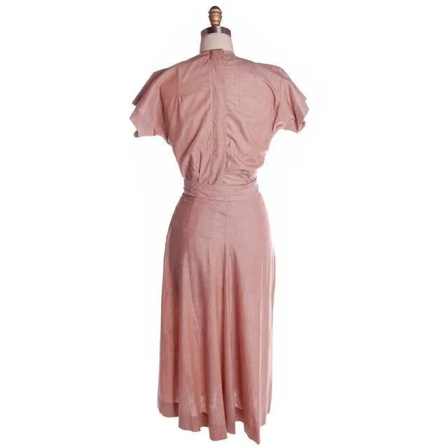 Vintage Mocha Cotton 3 Pc Dress Maison France 1940s 39-26-37