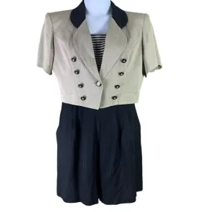 Vintage Outfit Set Short Sleeved Blouse Pleated Shorts Brown Black Dawn Joy 9/10