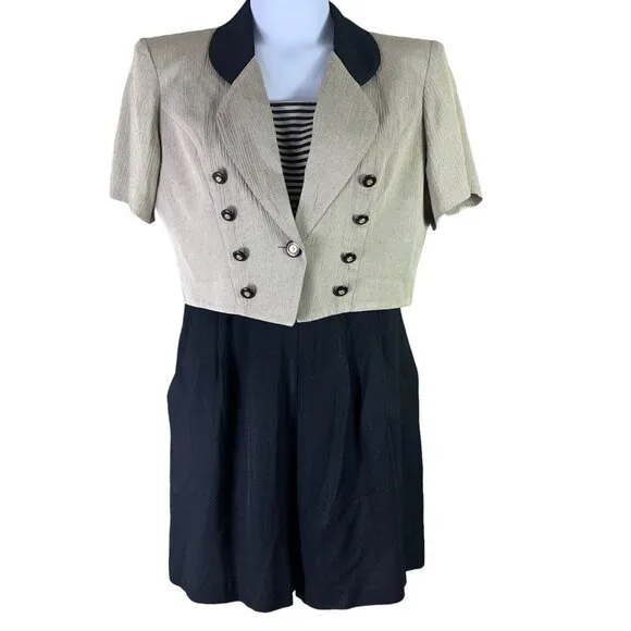 Vintage Outfit Set Short Sleeved Blouse Pleated Shorts Brown Black Dawn Joy 9/10