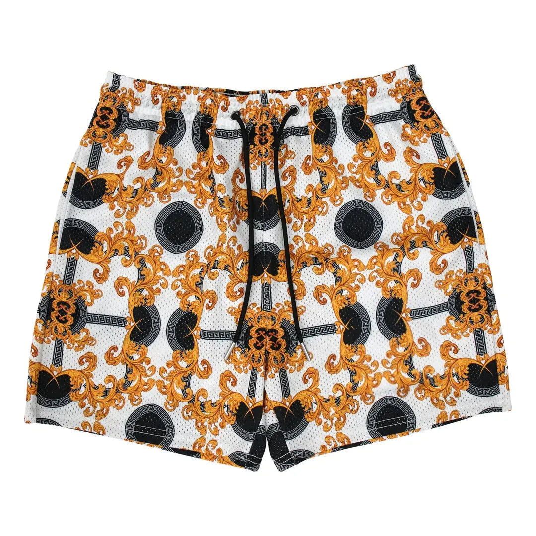 Vintage Pattern Mesh Shorts