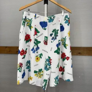 VTG collections internationale White Floral Pleated Zip Up High Waist Short Sz L
