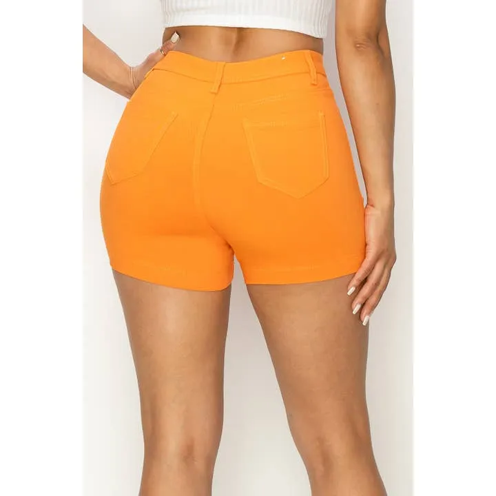 W HIGH WAISTED SUPER-STRETCH WOMEN'S COLORED SHORTS | S / Orange