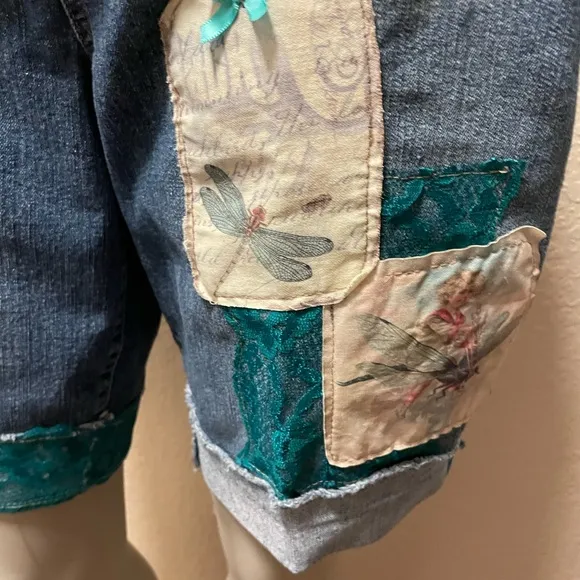 Women’s High Waist Dragon Fly Shorts Adjustable Style &amp; Co Tattered Cuffed Sz 16