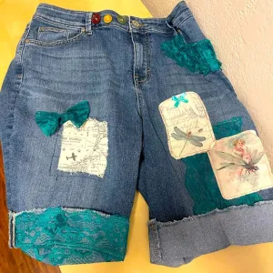 Women’s High Waist Dragon Fly Shorts Adjustable Style &amp; Co Tattered Cuffed Sz 16