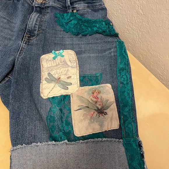Women’s High Waist Dragon Fly Shorts Adjustable Style &amp; Co Tattered Cuffed Sz 16