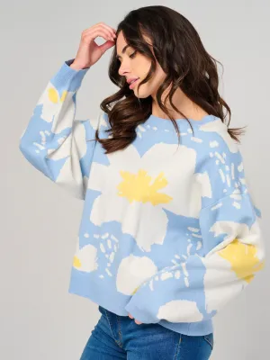 WOMEN'S LONG SLEEVE FLORAL PRINT PULLOVER SWEATER