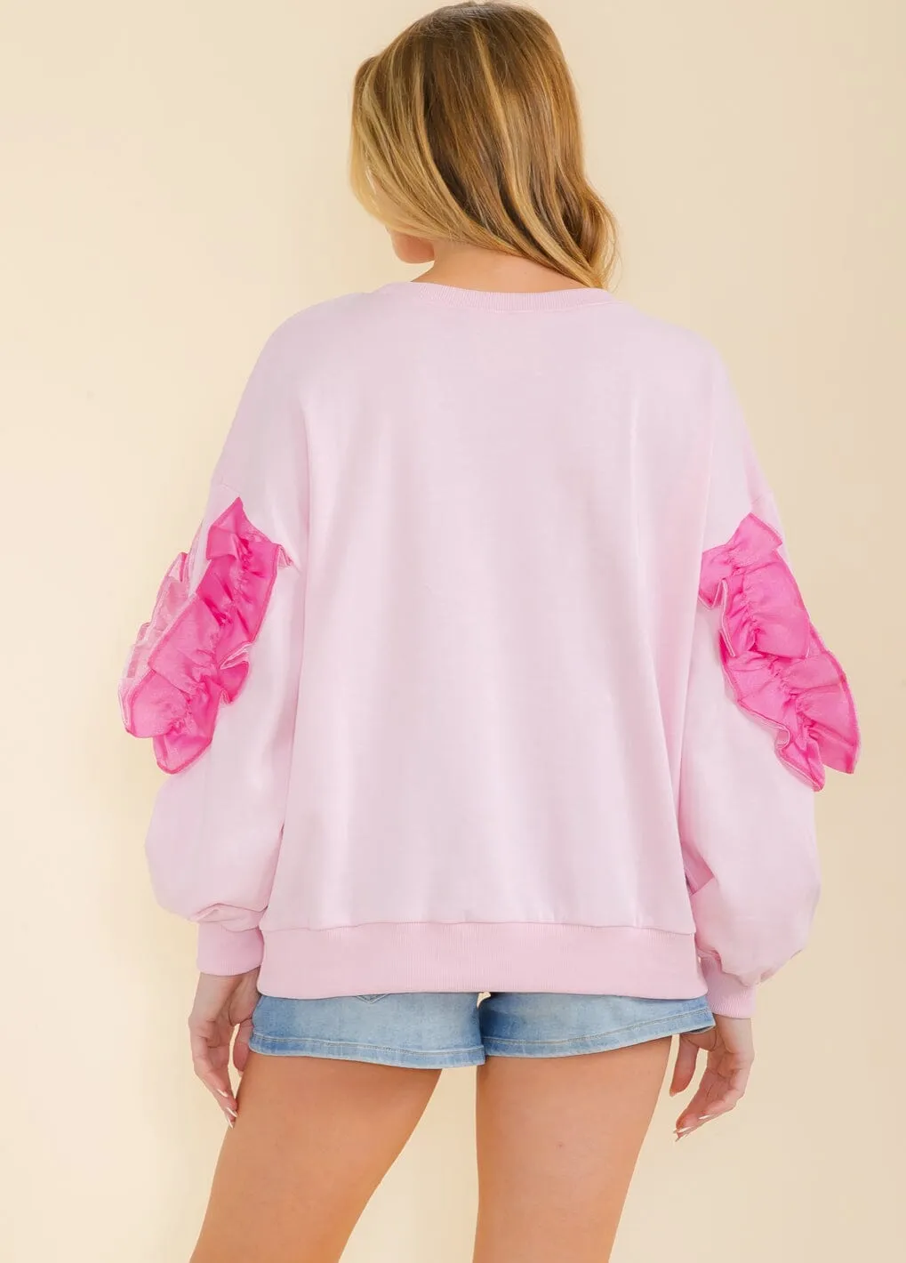WOMEN'S LONG SLEEVE RUFFLE PULLOVER SWEATER