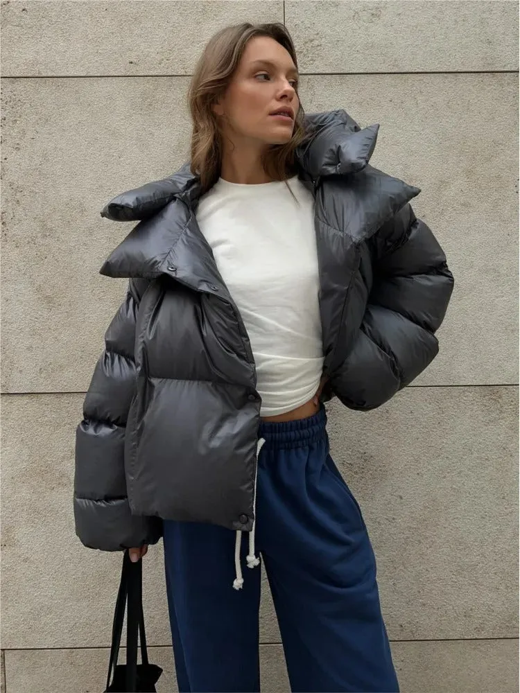 Women's quilted jacket with hood - warm down jacket in a short model