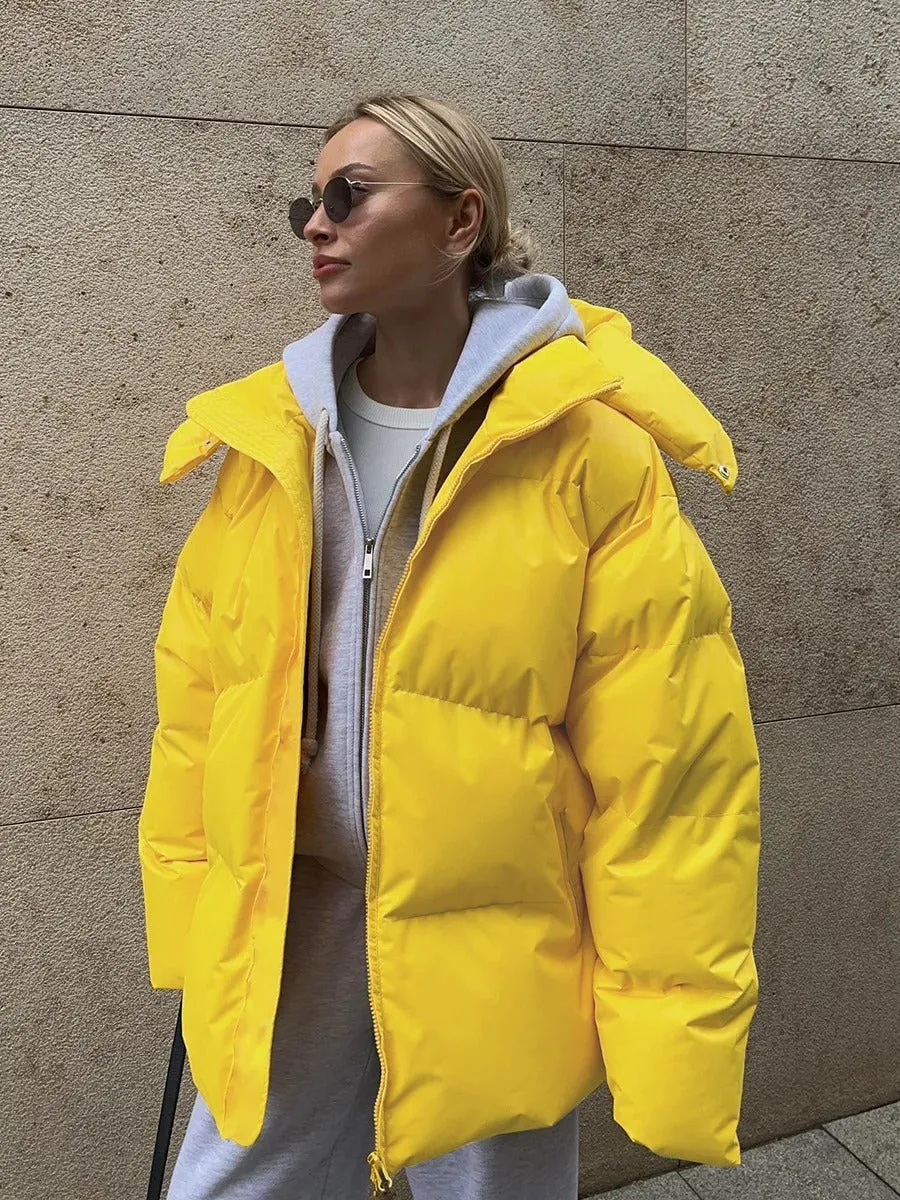 Women's quilted jacket with hood - warm down jacket in a short model