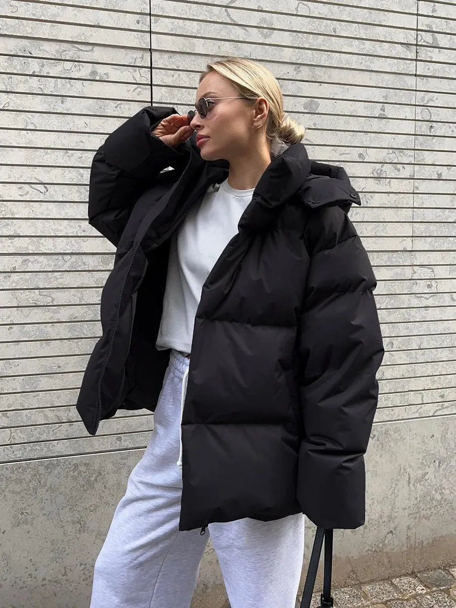 Women's quilted jacket with hood - warm down jacket in a short model