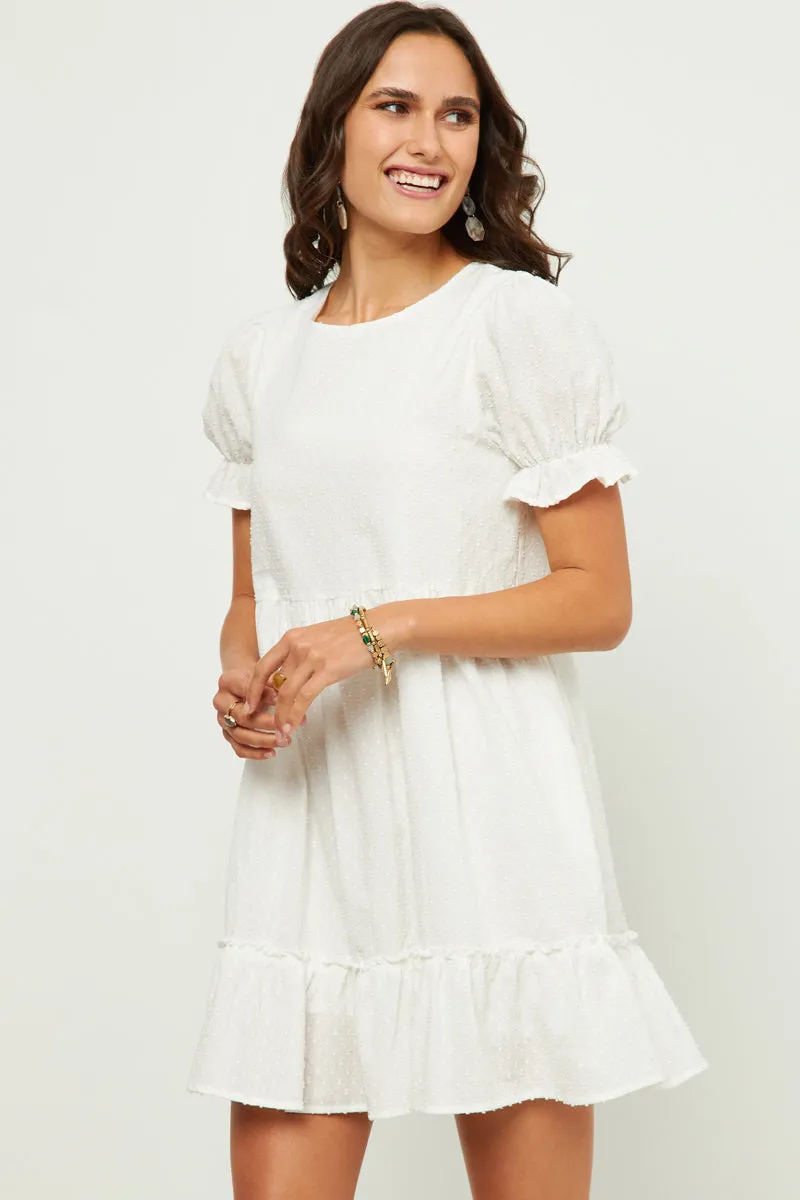 Womens Ruffle Tiered Sleeve Swiss Dot Dress