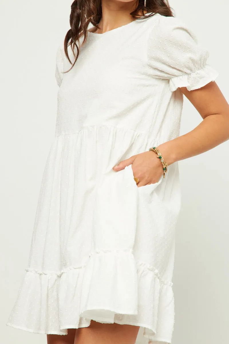 Womens Ruffle Tiered Sleeve Swiss Dot Dress