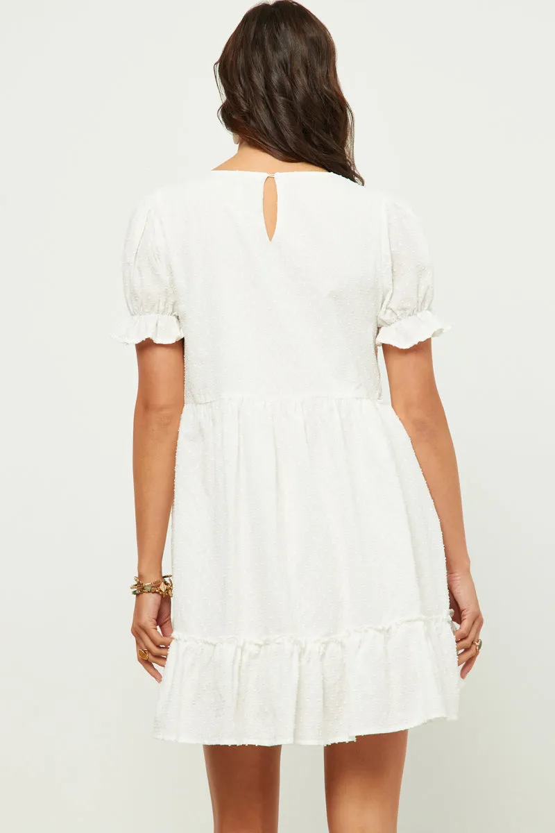 Womens Ruffle Tiered Sleeve Swiss Dot Dress