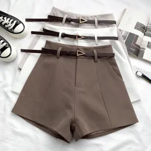 Women's Shorts A-line High Waist Short Chic Office Lady Shorts With Belted Vintage Female Trousers