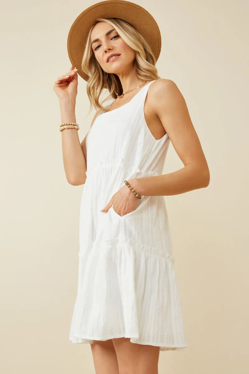 Womens Textured Square Neck Ruffle Tiered Dress