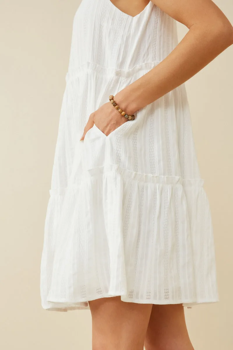 Womens Textured Square Neck Ruffle Tiered Dress