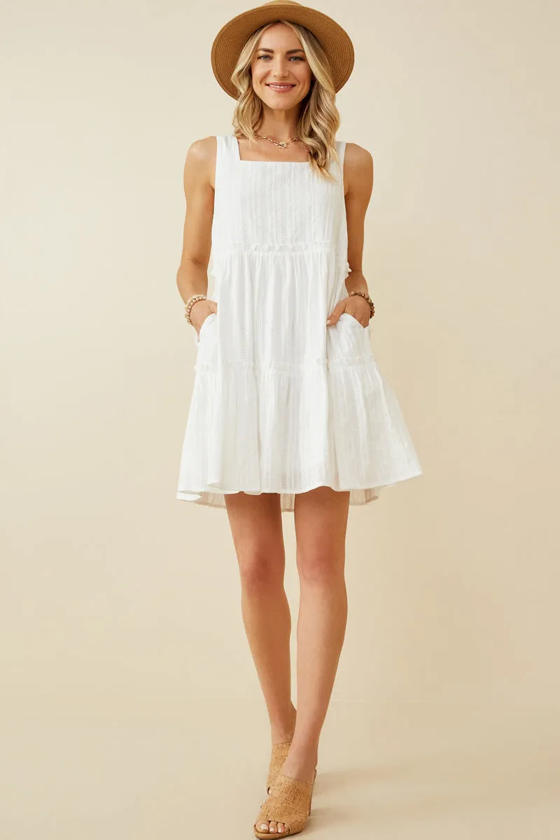 Womens Textured Square Neck Ruffle Tiered Dress