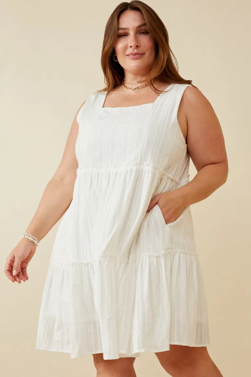 Womens Textured Square Neck Ruffle Tiered Dress