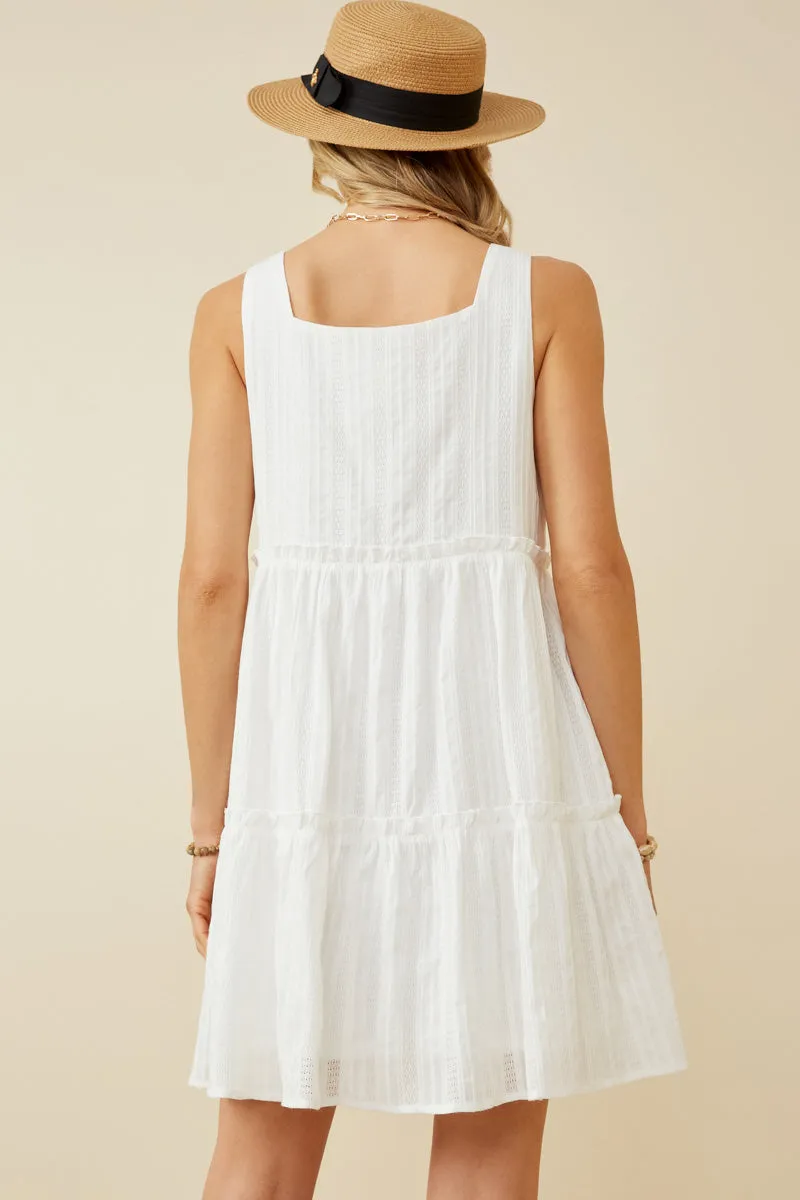 Womens Textured Square Neck Ruffle Tiered Dress