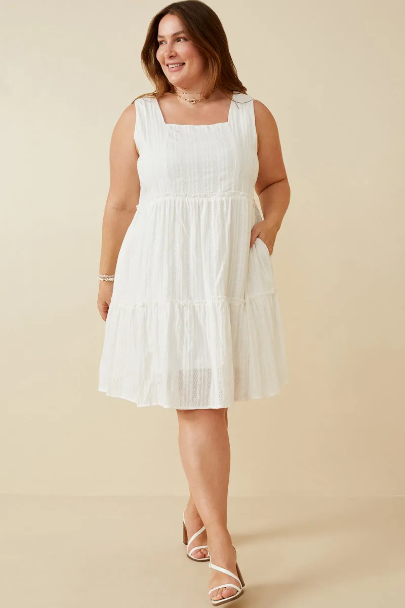 Womens Textured Square Neck Ruffle Tiered Dress