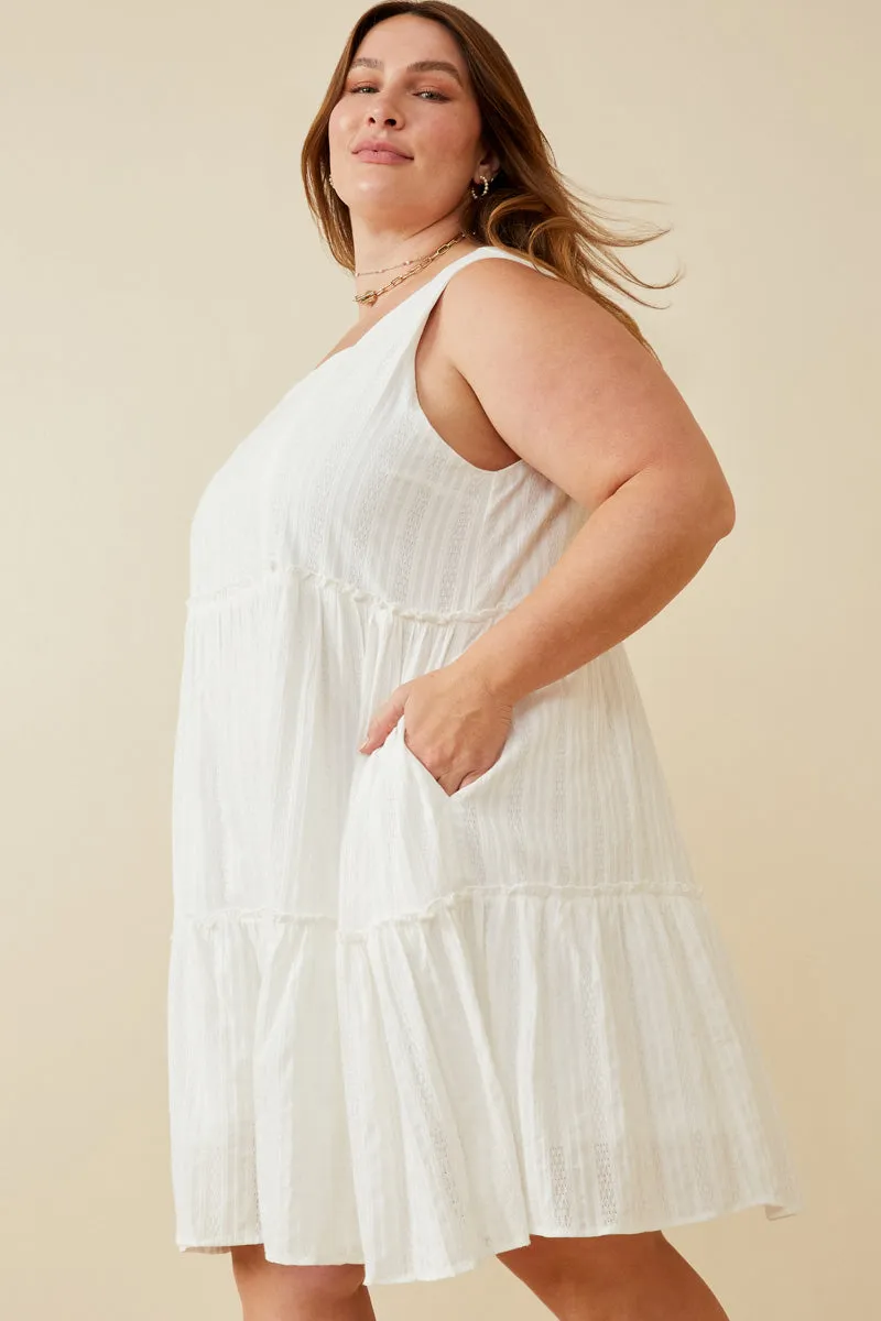 Womens Textured Square Neck Ruffle Tiered Dress