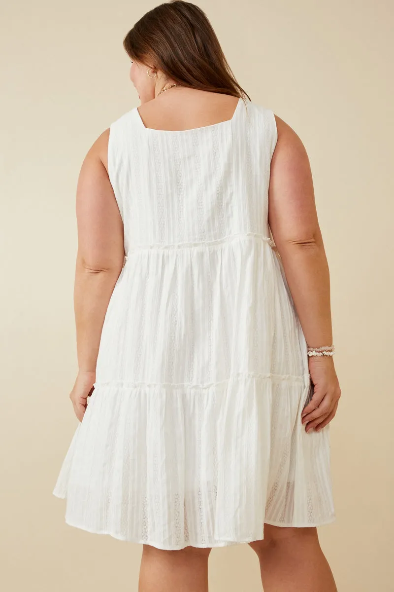 Womens Textured Square Neck Ruffle Tiered Dress