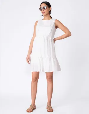 Women's white Lace trim Maternity & Nursing mini Dress - Seraphine