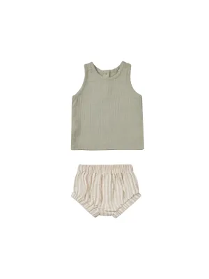 woven tank   short set || sage  stripe