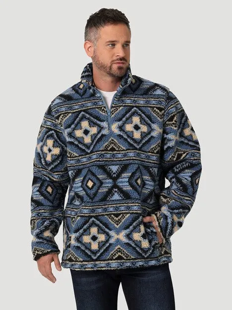 Wrangler Men's Water Blue Quarter Zip Sherpa Pullover