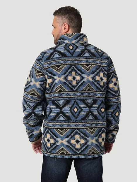 Wrangler Men's Water Blue Quarter Zip Sherpa Pullover