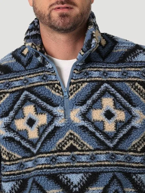 Wrangler Men's Water Blue Quarter Zip Sherpa Pullover