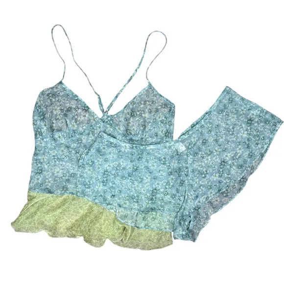 Y2K Victoria's Secret Lingerie Cami Set Size M Blue Floral