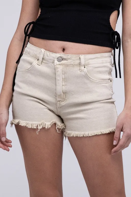 ZENANA Acid Washed Frayed Cutoff Hem Shorts