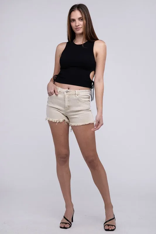 ZENANA Acid Washed Frayed Cutoff Hem Shorts