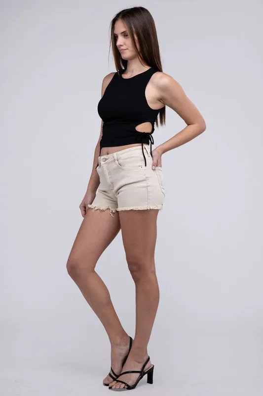 ZENANA Acid Washed Frayed Cutoff Hem Shorts