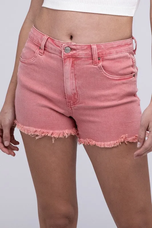 ZENANA Acid Washed Frayed Cutoff Hem Shorts
