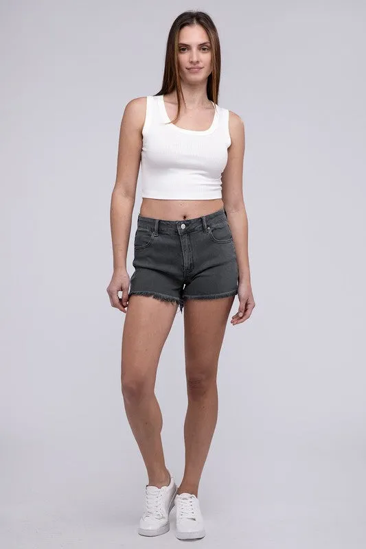 ZENANA Acid Washed Frayed Cutoff Hem Shorts