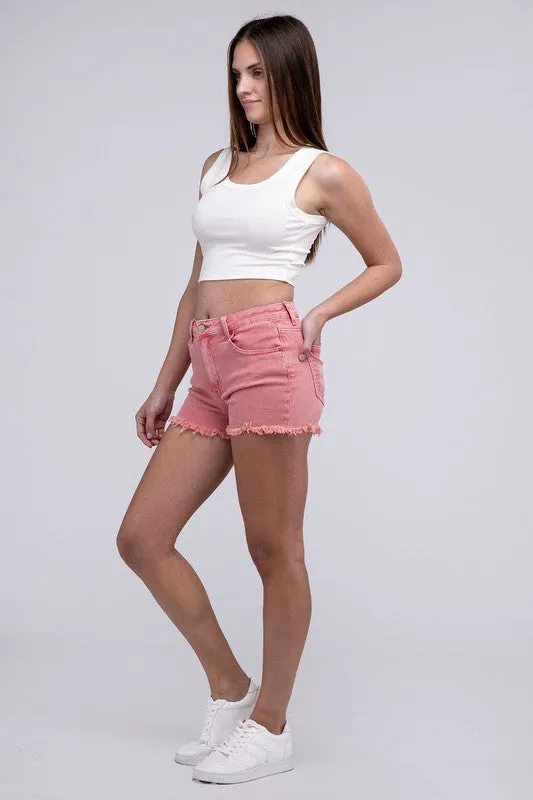 ZENANA Acid Washed Frayed Cutoff Hem Shorts
