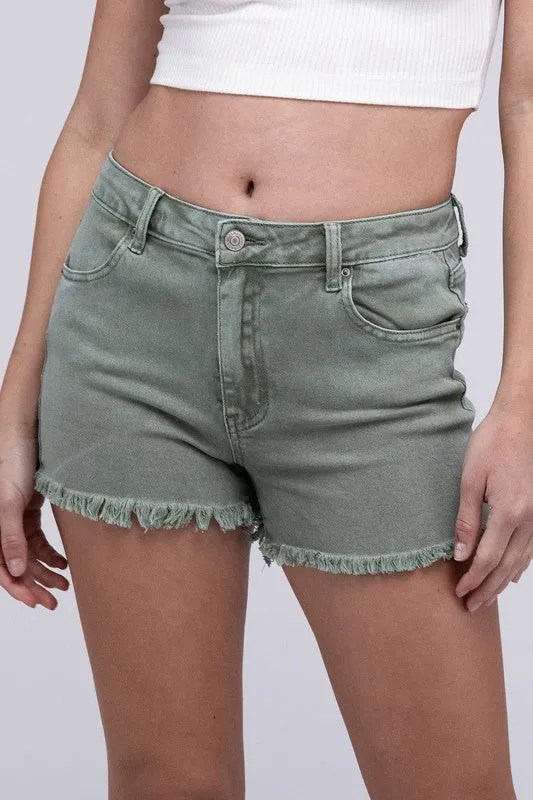 ZENANA Acid Washed Frayed Cutoff Hem Shorts