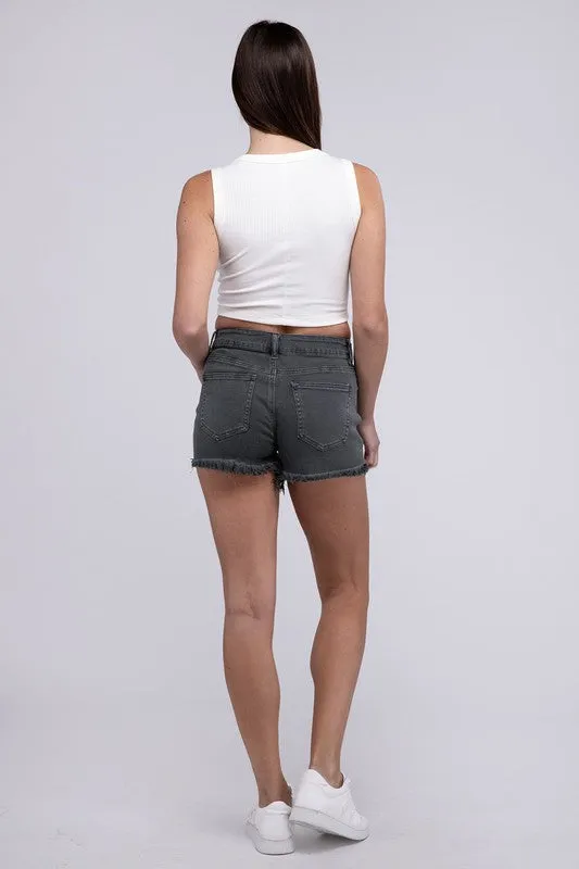 ZENANA Acid Washed Frayed Cutoff Hem Shorts
