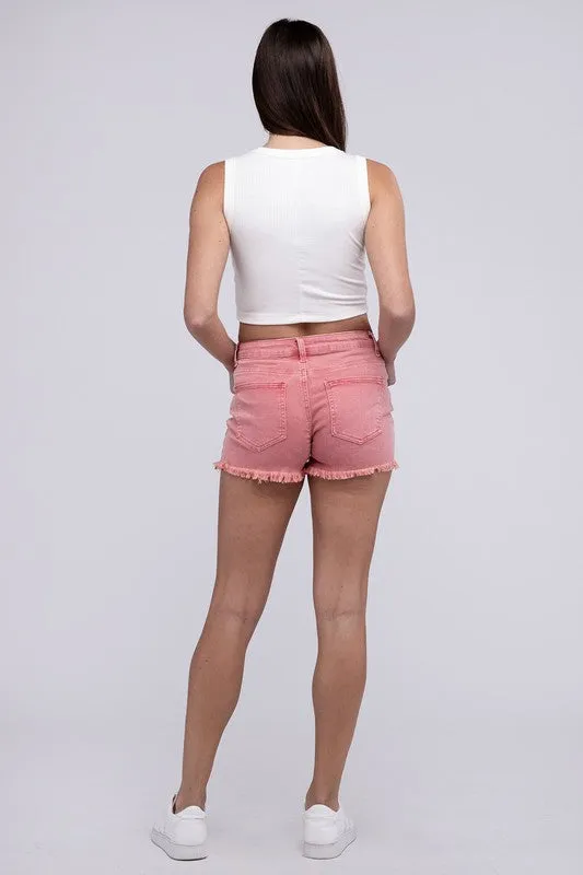 ZENANA Acid Washed Frayed Cutoff Hem Shorts