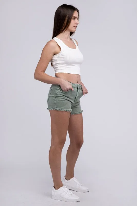 ZENANA Acid Washed Frayed Cutoff Hem Shorts